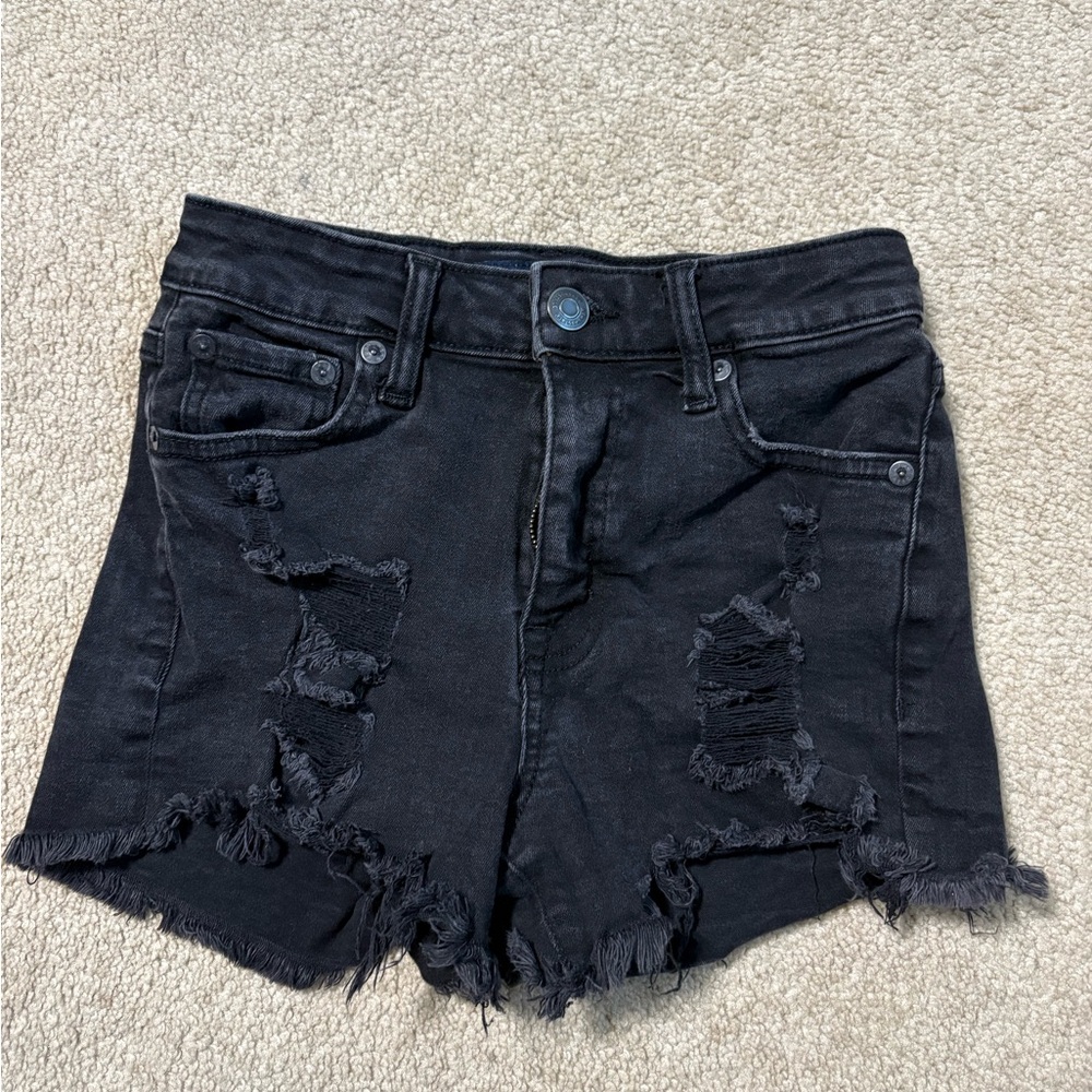 Black Distressed Denim Shorts